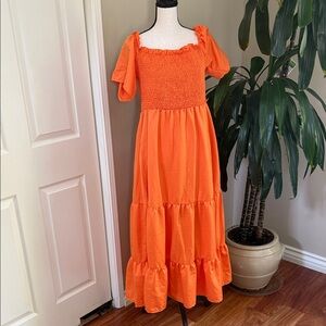 Orange Smocked Maxi Dress